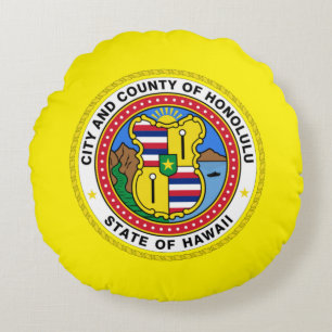 Coussins Ronds Drapeau de la ville d'Honolulu (Hawaii)