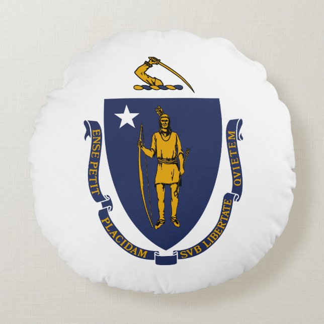 Coussins Ronds Drapeau d'État du Massachusetts (Devant)