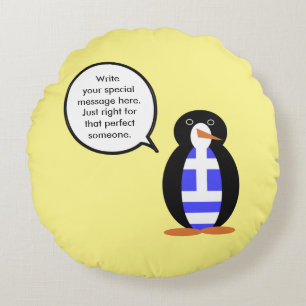 Coussins Ronds Drapeau grec parlant Ms Penguin personnalisé