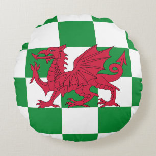 Coussins Ronds Drapeau mystique rouge du dragon celtique du Pays 