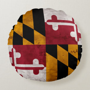 Coussins Ronds Drapeau vintage patiné d'état du Maryland
