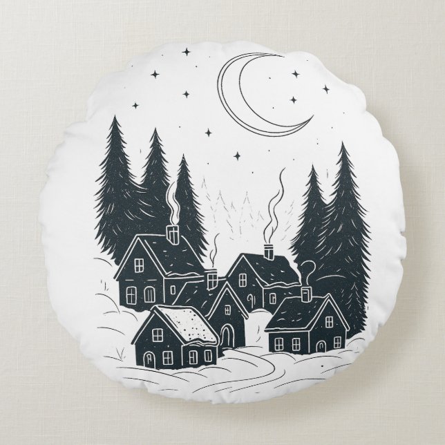 Coussins Ronds Dreaming of Christmas Night - Double face Winter (Devant)