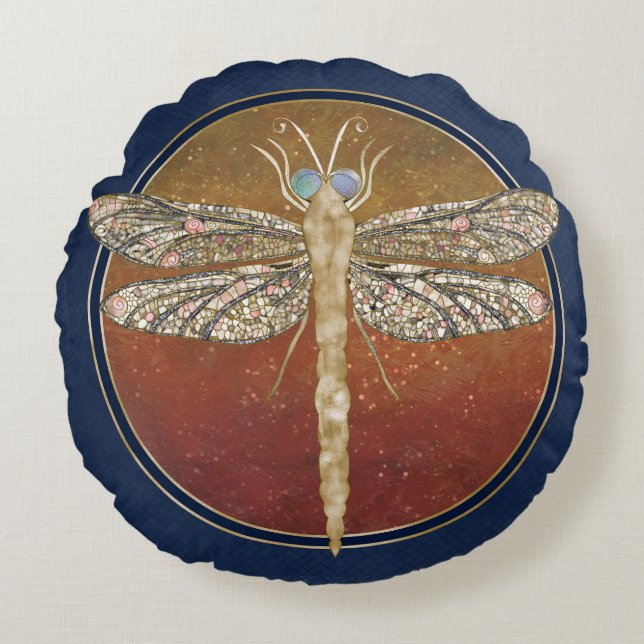 Coussins Ronds Dreamy Dragonfly “Messenger of Gilded Night” (Devant)