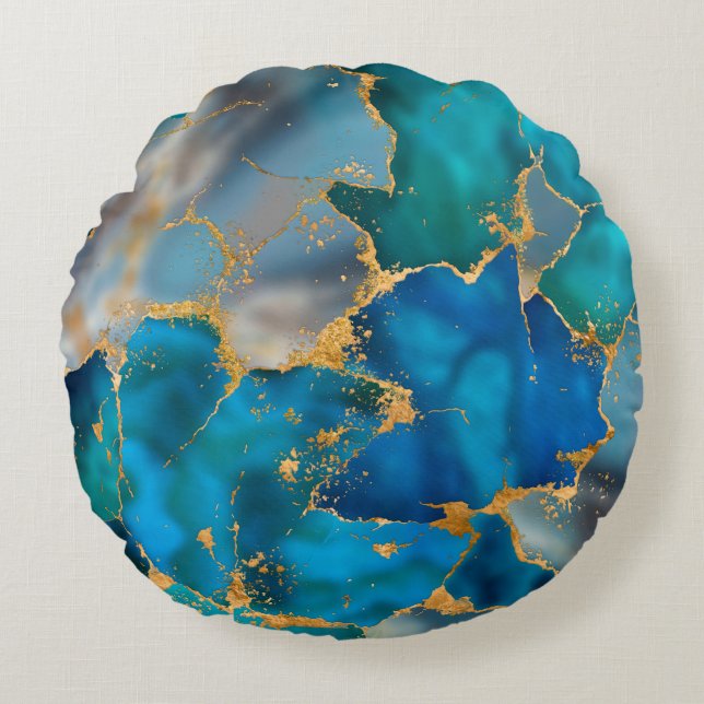 Coussins Ronds Dreamy Ocean Blue et Gold (Devant)