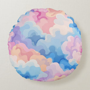 Coussins Ronds Dreamy Pastel Abstrait Cloud Motif en Aquarelle
