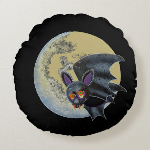 Coussins Ronds Drôle Chauve-souris Pleine Lune Halloween Ivre