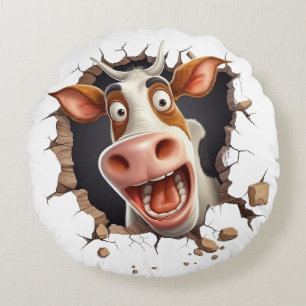Coussins Ronds Drôle dessin animé de vache folle visage paysans p