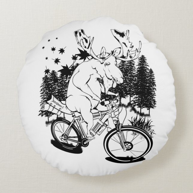 Coussins Ronds Drôle orignal sur un vélo d'emballage (Dos)