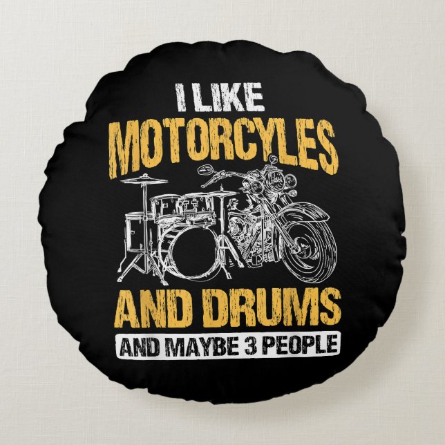 Coussins Ronds Drummer Drumming J'Aime Les Motos Et Les Drums (Devant)