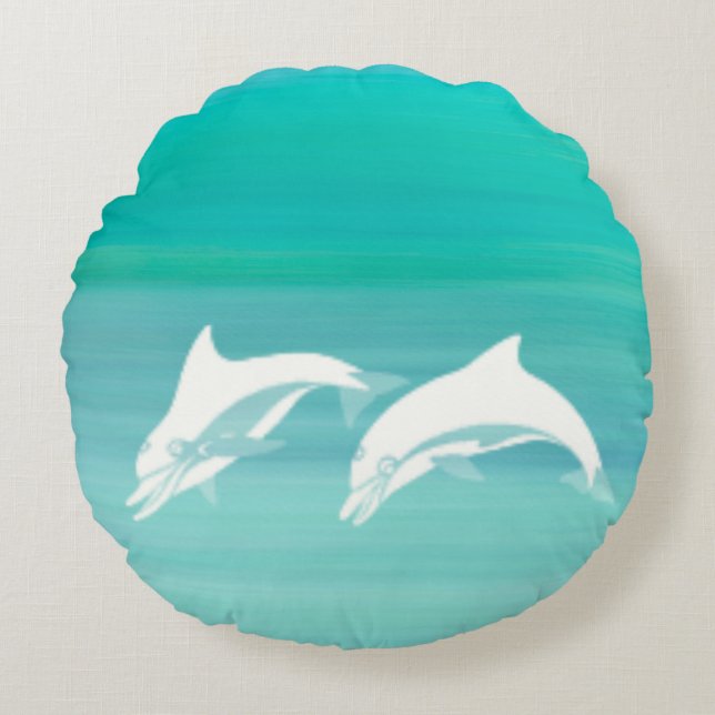 Coussins Ronds Eau océanique des dauphins (Devant)