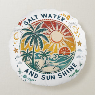 Coussins Ronds Eau salée et soleil Vintage Plage Tropicale