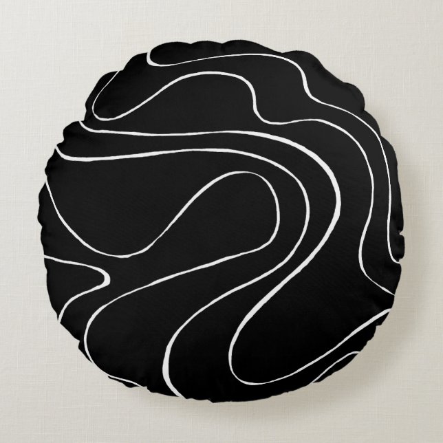 Coussins Ronds Ebb et flux 2 - Noir sur blanc (Devant)