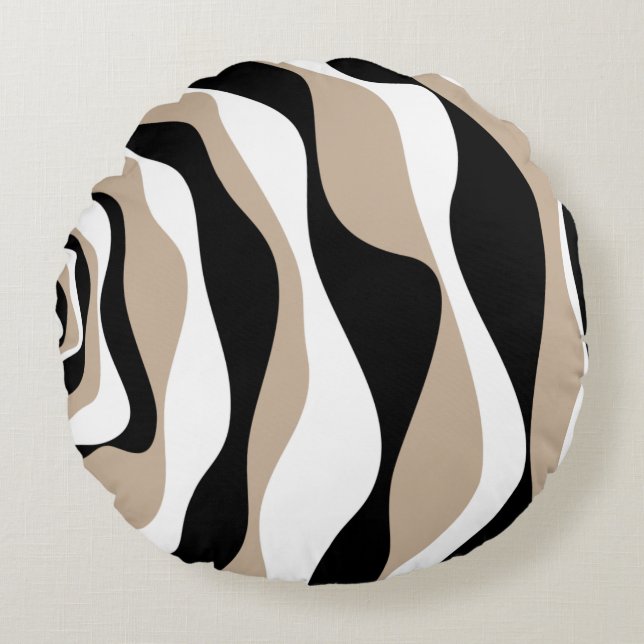 Coussins Ronds Ebb et flux 4 - Taupe, noir et blanc (Devant)