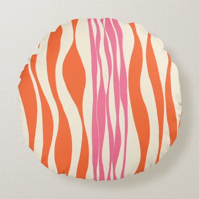 Coussins Ronds Ebb et flux - rose, orange et crème (Devant)