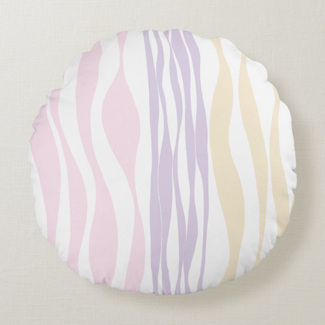 Coussins Ronds Ebb et flux - rose pastel, jaune et violet (Devant)