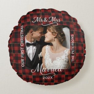 Coussins Ronds Écarlate Rustique Plaid Buffalo Premier Noël Marié
