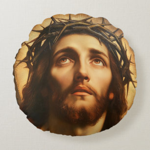 Coussins Ronds Ecce Homo Jésus-Christ avec la Couronne d'Épines