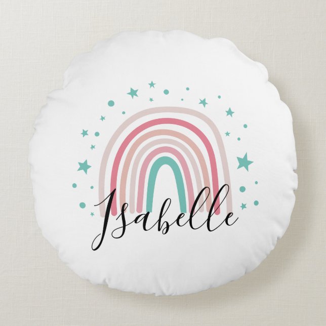 Coussins Ronds Ecriture arc-en-ciel rose fille moderne personnali (Devant)