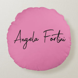 Coussins Ronds Écriture manuscrite Nom professionnel simple rose