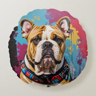 Coussins Ronds Edgy Bulldog Grunge Arrière - plan