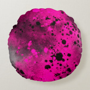 Coussins Ronds Effet Paint Splatter rose et noir