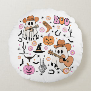 Coussins Ronds Éffrayant Ghost Cowboy Cute Halloween Boo Western