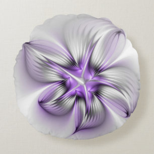 Coussins Ronds Élégance florale Art fractal violet abstrait moder