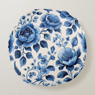Coussins Ronds Élégance vintage de la flore bleue