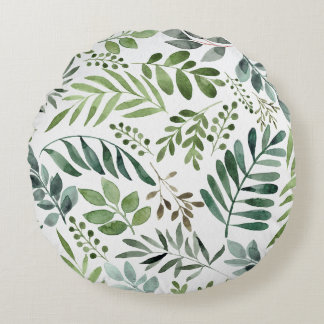 Coussins Ronds Elégant aquarelle Feuilles botaniques  