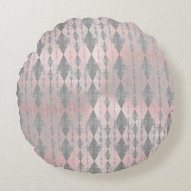 Coussins Ronds Élégant Arlequin Arlequin en Argent Rose (Devant)