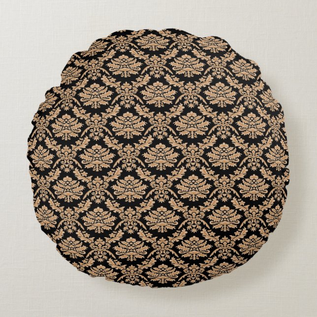 Coussins Ronds Elegant Black & Gold Demask Classic Design (Devant)