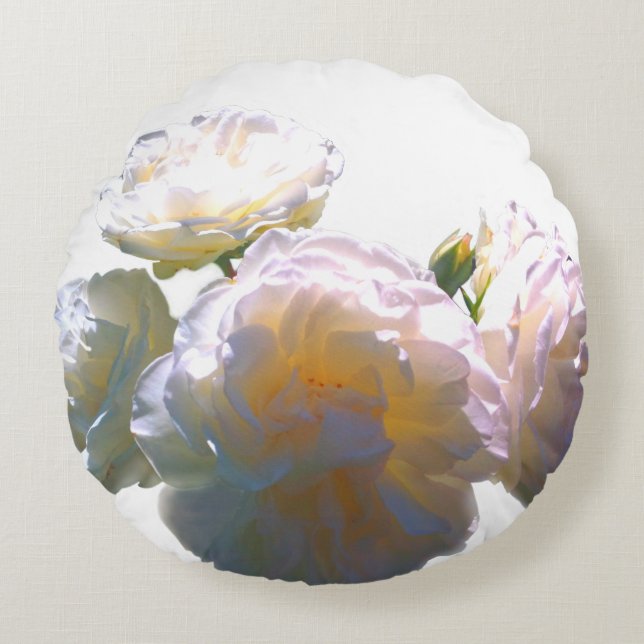 Coussins Ronds Elégant blanc pêche orange roses (Devant)