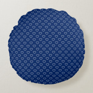 Coussins Ronds Elégant Bleu Royal aux Coeurs Blancs Motif