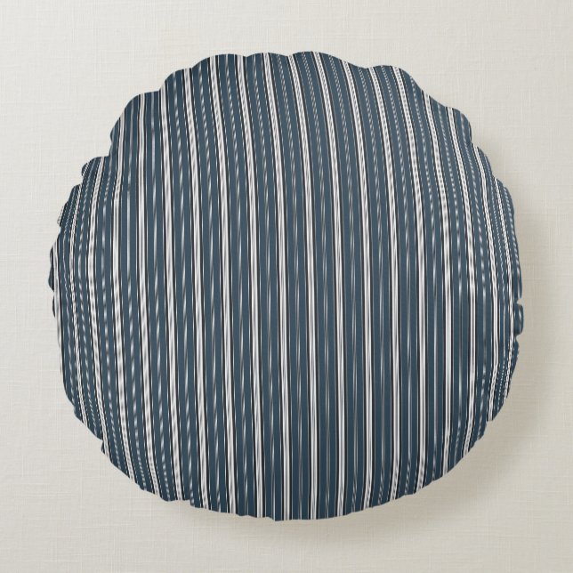 Coussins Ronds Élégant bleu rustique gris français Ticking Stripe (Devant)