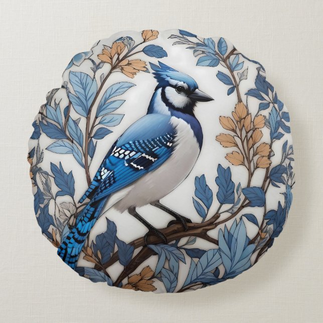 Coussins Ronds Elégant Blue Jay William Morris inspiré (Devant)