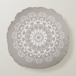 Coussins Ronds Elégant Boho Neutral Mandala Art