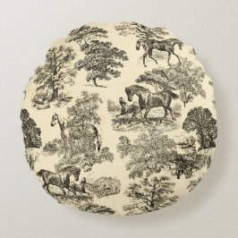 Coussins Ronds Élégant Cheval Rustique Arbres Beige Tan Toile