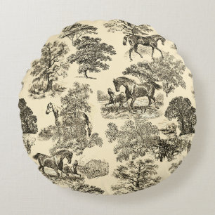Coussins Ronds Élégant Cheval Rustique Arbres Beige Tan Toile