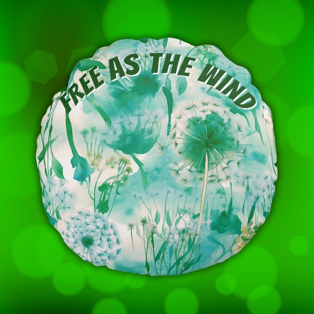 Coussins Ronds Élégant Dandelion Monogramme vert et blanc | (Créateur téléchargé)