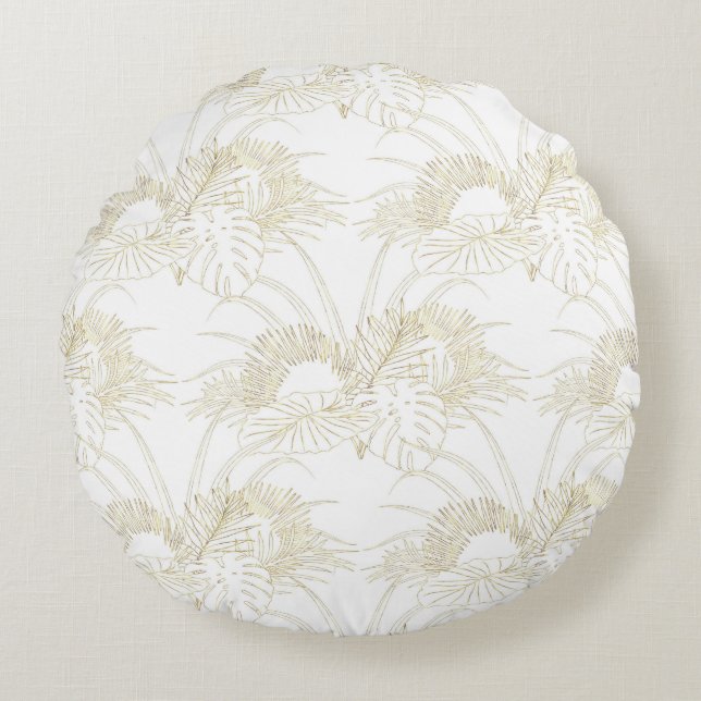 Coussins Ronds Elégant design de traits d'or feuille tropicaux (Devant)