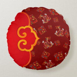 Coussins Ronds Élégant Dragon Rouge chinois Nouvel An Symbole cha