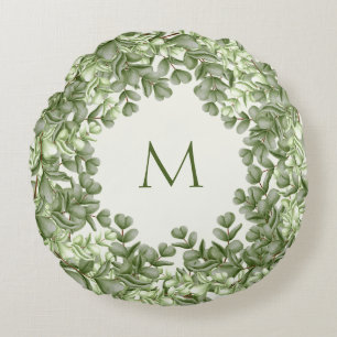Coussins Ronds Elégant Eucalyptus Verdure Wreath Green Ivory