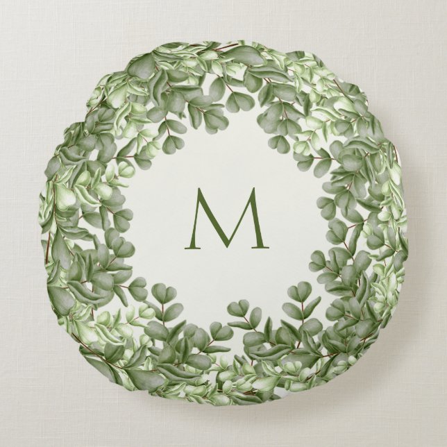 Coussins Ronds Elégant Eucalyptus Verdure Wreath Green Ivory (Devant)
