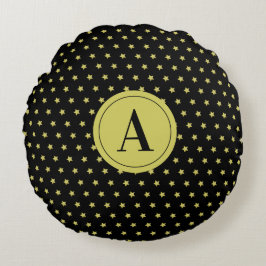 Coussins Ronds Elegant Gold & Black Star Pattern Monogram