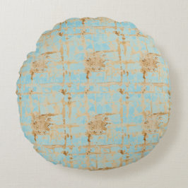 Coussins Ronds Elegant, Gold Soft Blue Checkered Abstract Pattern