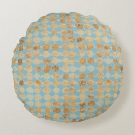 Coussins Ronds Elegant, Gold Soft Blue Polkadot Pattern