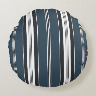 Coussins Ronds Élégant Gris Bleu Français Ticking Stripe