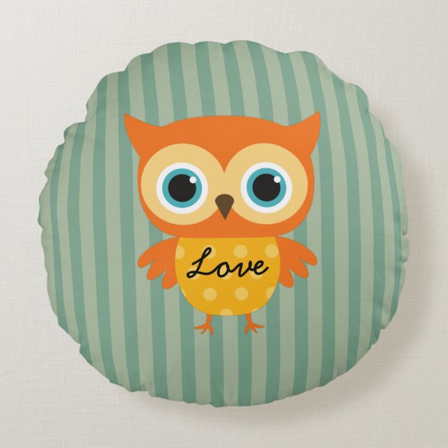 Coussins Ronds Élégant hibou jaune lignes vertes nurserie (Devant)