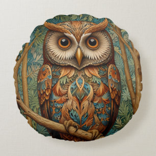 Coussins Ronds Élégant hibou rétro boho bohème bohème forêt verte