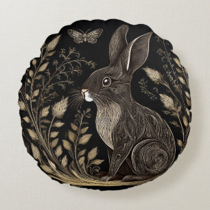 Coussins Ronds Elégant lapin en noir et beige